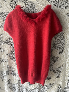 004古着韩版安哥拉兔毛孤品春秋季优雅百搭短袖套头女装毛衣