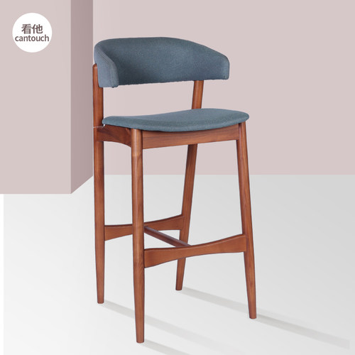 北欧实木吧台椅家用高脚凳现代简约吧台凳靠背高脚椅皮吧椅