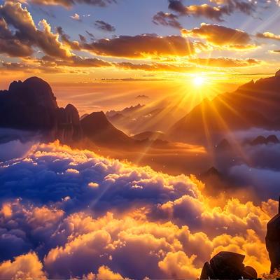 4K高山峡谷云海日落日出夕阳太阳落山水视频素材自然风景