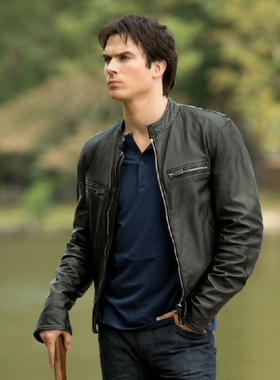 男装 欧美明星吸血鬼日记男主Ian damon达蒙同款猎装 皮衣夹克