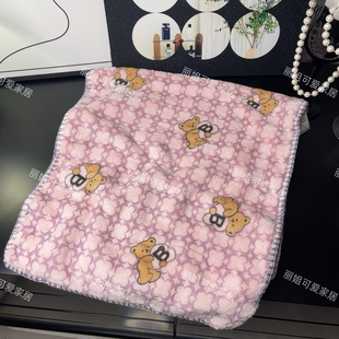 双利正品！新品四叶小草格子熊珊瑚绒毛巾