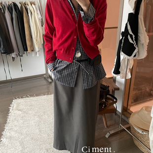 ciment 高品质软糯羊毛羊绒细腻紫色开衫针织衫毛衣