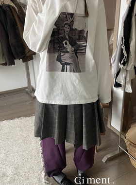 ciment 宽松百搭大版时髦慵懒棉图案长袖T恤上衣