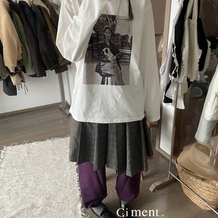 ciment 宽松百搭大版时髦慵懒棉图案长袖T恤上衣