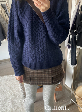ciment 韩国东大门高品质重工厚实拧花羊毛毛衣