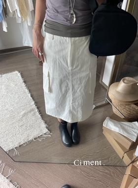 ciment 韩国代购 高品质白色工装半身裙
