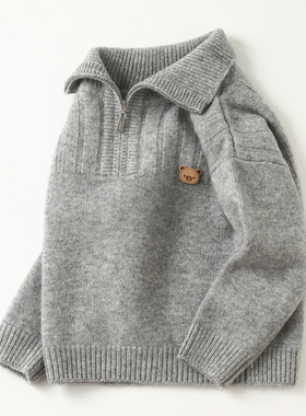 儿童羊绒衫男童毛衣开衫秋冬款三股加厚半拉链青少年学生保暖外套