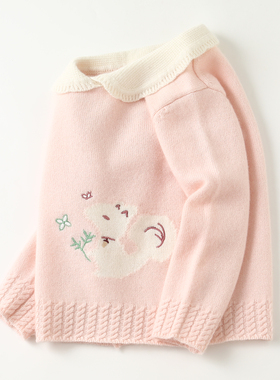 女童毛衣娃娃领儿童羊绒衫秋冬厚款可爱宝宝中小童翻领针织衫上衣