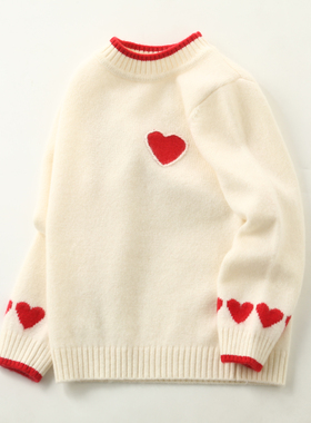 洪叶云台100%儿童纯山羊绒衫女童毛衣宝宝白色套头洋气针织打底衫