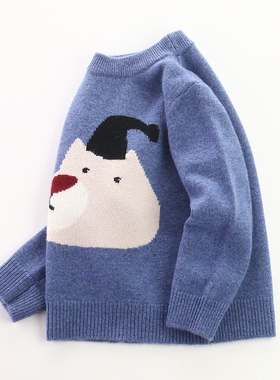 儿童羊绒衫秋冬款男童毛衣宝宝中小童卡通小熊加厚套头保暖打底衫