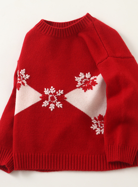 女童毛衣儿童羊绒衫保暖套头中领红色喜庆圣诞宝宝新款打底针织衫