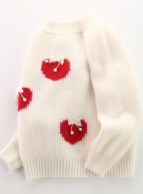 女童毛衣秋冬新款儿童羊绒衫圆领加厚白色洋气宝宝保暖针织打底衫