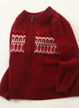 100%纯羊绒衫男童毛衣宝宝中大童费尔岛加厚拉链开衫男孩外套洪叶