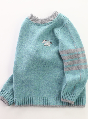 男童毛衣新款儿童羊绒衫秋冬加厚女童宝宝保暖圆领套头打底针织衫