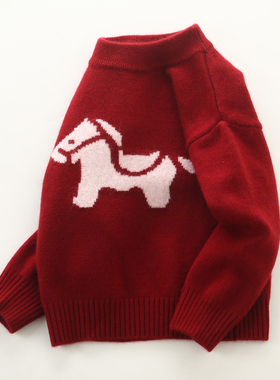 男童毛衣秋冬款儿童羊绒衫套头卡通小马中小童加厚保暖针织打底衫