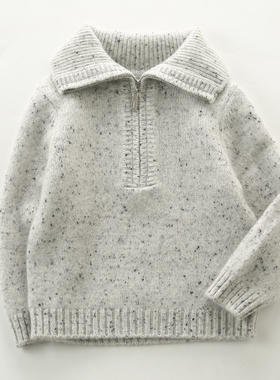 儿童羊绒衫秋冬款男童毛衣拉链翻领三股加厚宝宝中大童针织衫外套