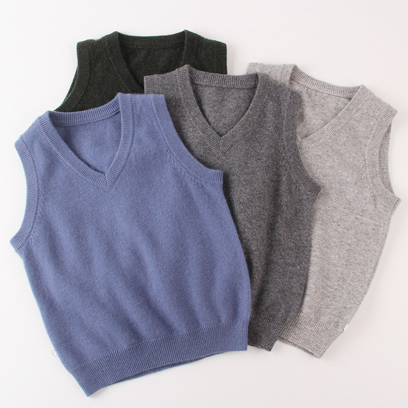 秋冬新款儿童羊绒衫v领羊绒坎肩男童宝宝帅气百搭背心马甲毛衣潮