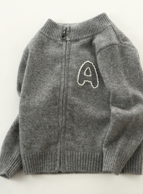 洪叶云台男童毛衣儿童100%纯山羊绒拉链开衫春秋孩子保暖针织外套