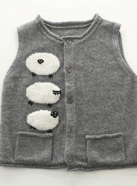 洪叶云台儿童100%纯羊绒马甲春秋冬新款男女孩子坎肩小童卡通外套