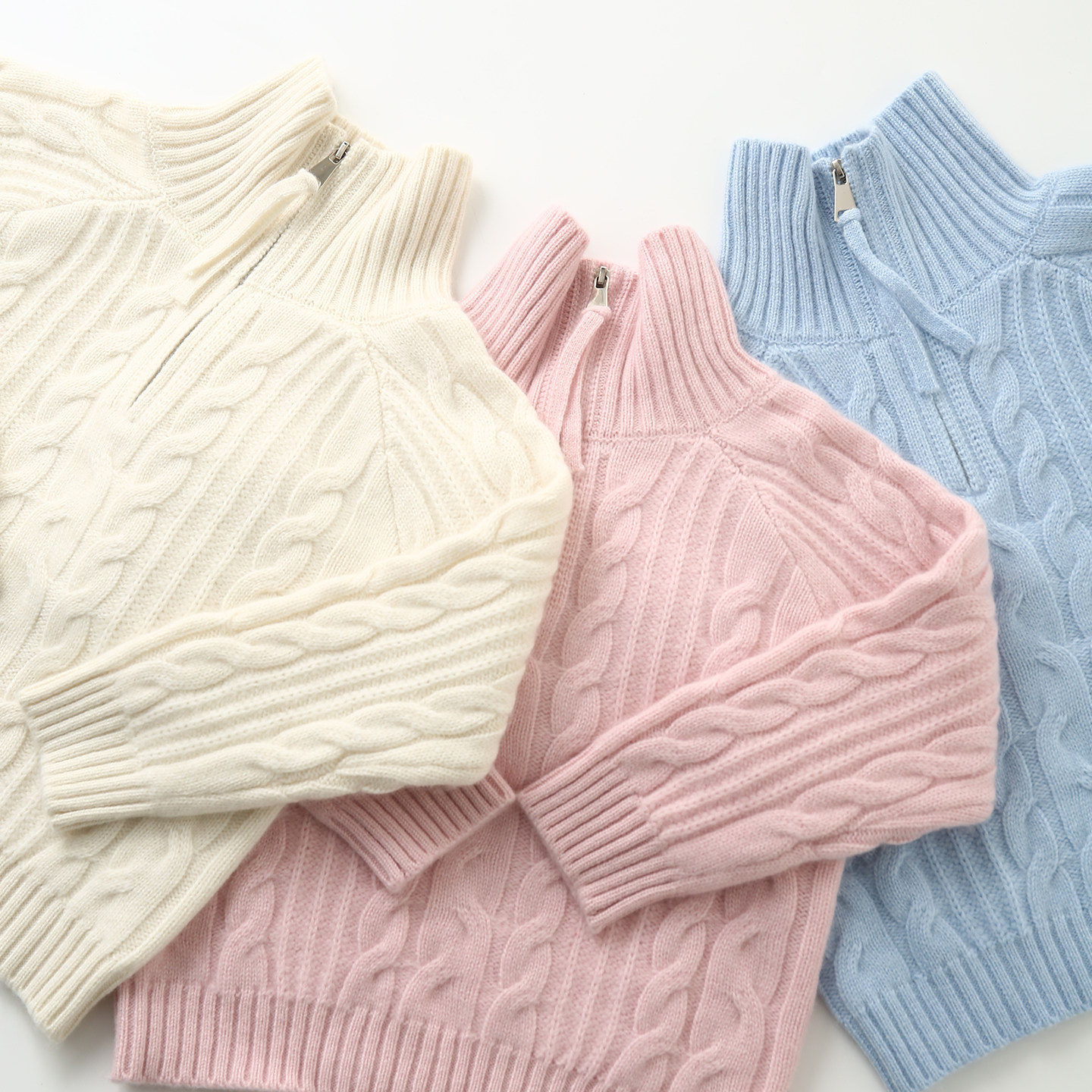 儿童羊绒衫男女童毛衣秋冬加厚三股半拉链翻领柔软外套针织衫童装