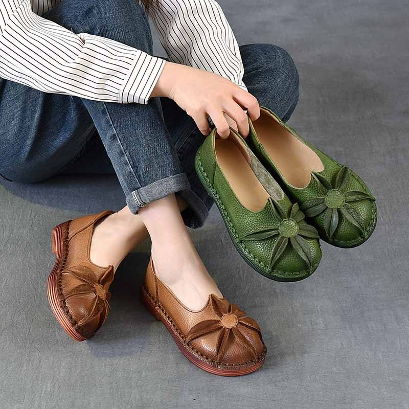 民族风真皮牛筋软底妈妈鞋头层牛皮小众女单鞋舒适百搭休闲豆豆鞋,女鞋,时尚休闲鞋,淘宝优惠券,粉丝福利购,淘宝优惠卷