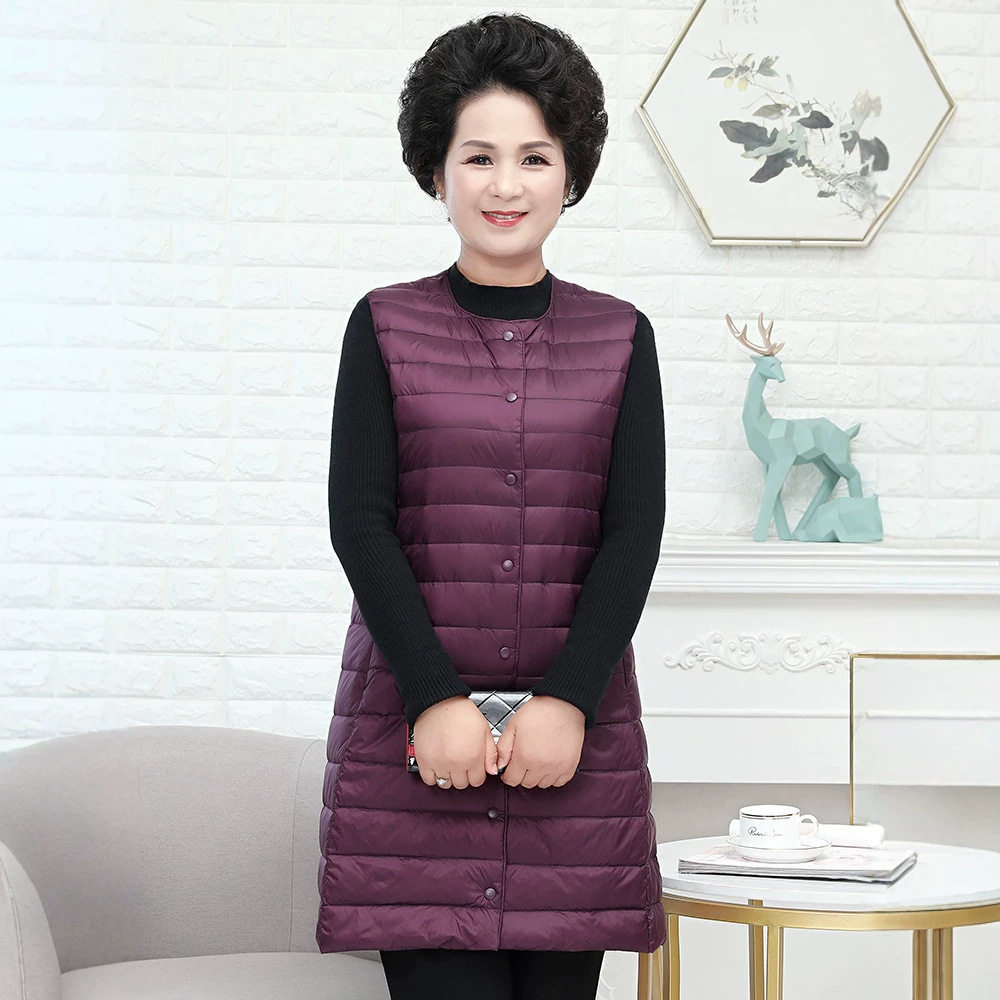 2025中老年轻薄羽绒服圆领内胆女冬装马甲中长款内搭大码背心外套
