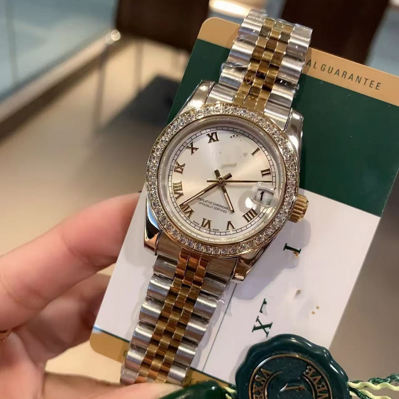 微商代发劳家31MM日志型系列全自动机械时尚女装镶钻精钢壳蓝宝石