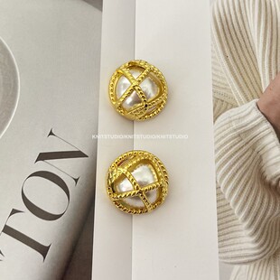小香风赫本珍珠金色纽扣金西装双面尼皮大衣属钮扣外套装饰扣子