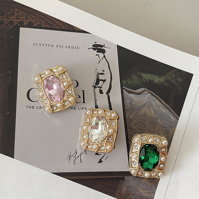 巴洛克方形镶钻珍珠钮扣