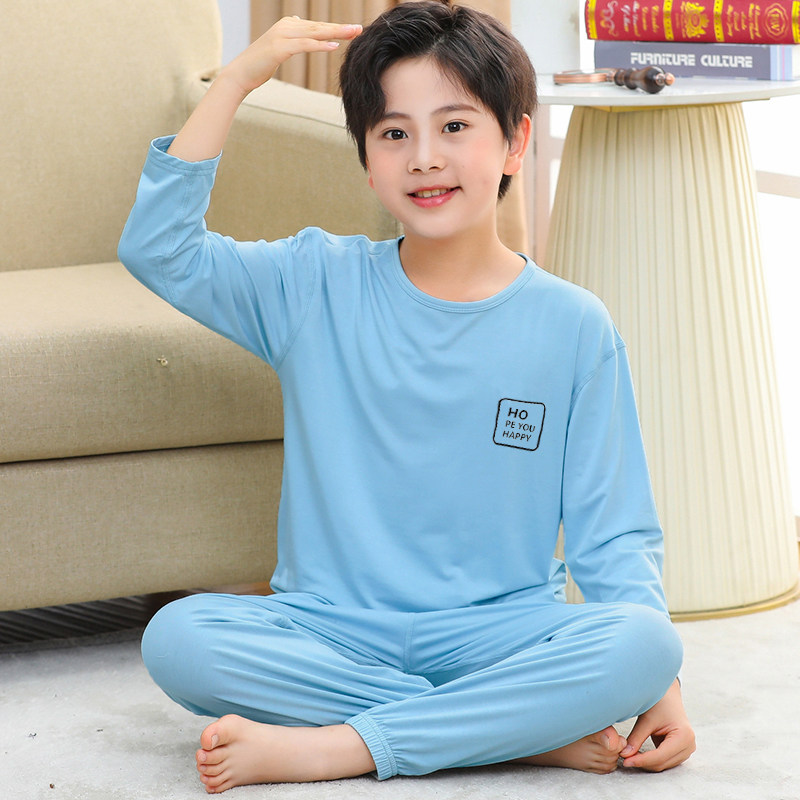儿童睡衣套装夏季薄款男童莫代尔长袖长裤空调服夏天春秋女童睡衣