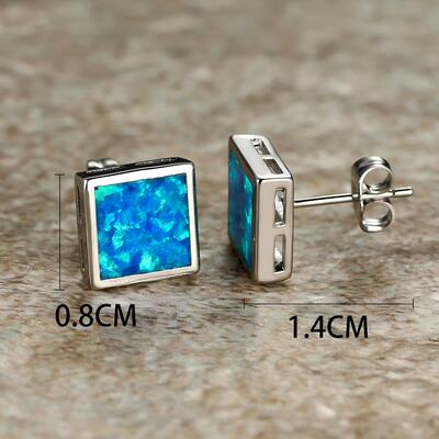 9095·针925银【原创欧泊opal系列·方正】设计师款女士耳饰