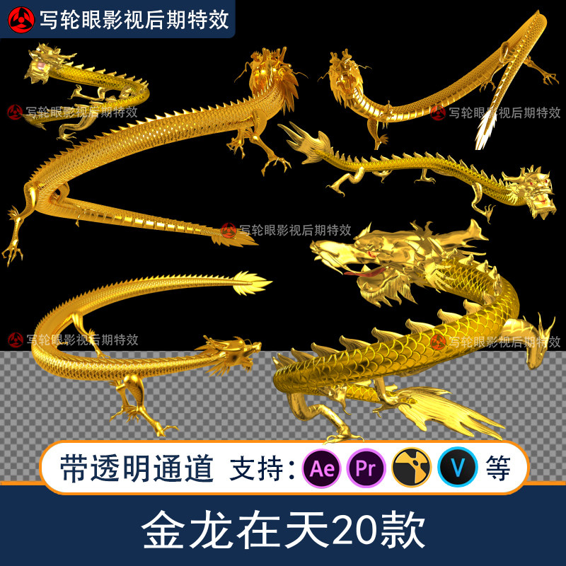 金龙动画视频素材中国风喜庆银龙飞龙在天龙三维动画aepr抖音素材