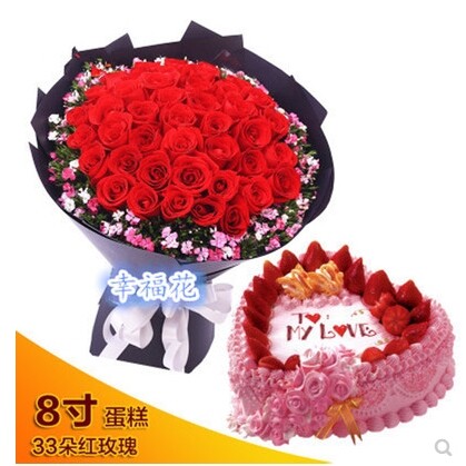 固始县方集镇三河尖段集镇汪棚张广庙镇520玫瑰鲜花店配送生日蛋