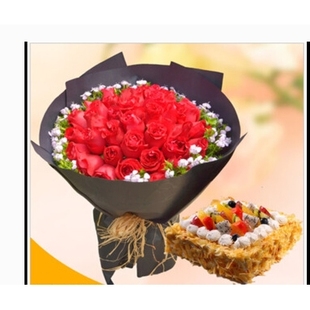 武汉市青山区白玉山钢花村钢都花园520玫瑰鲜花店配送生日蛋糕