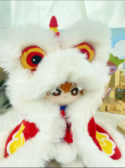 呆萌醒狮娃衣棉花娃娃披风