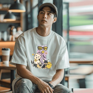 500-DrewHouse笑脸卡通动物印花夏季男女同款纯棉宽松圆领短袖T恤