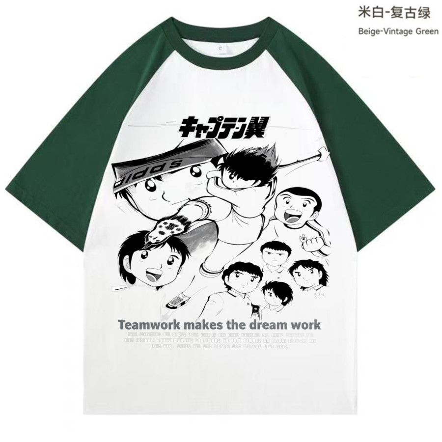 936足球小将大空翼撞色坎肩 T 恤女美式复古动漫宽松休闲情侣上衣