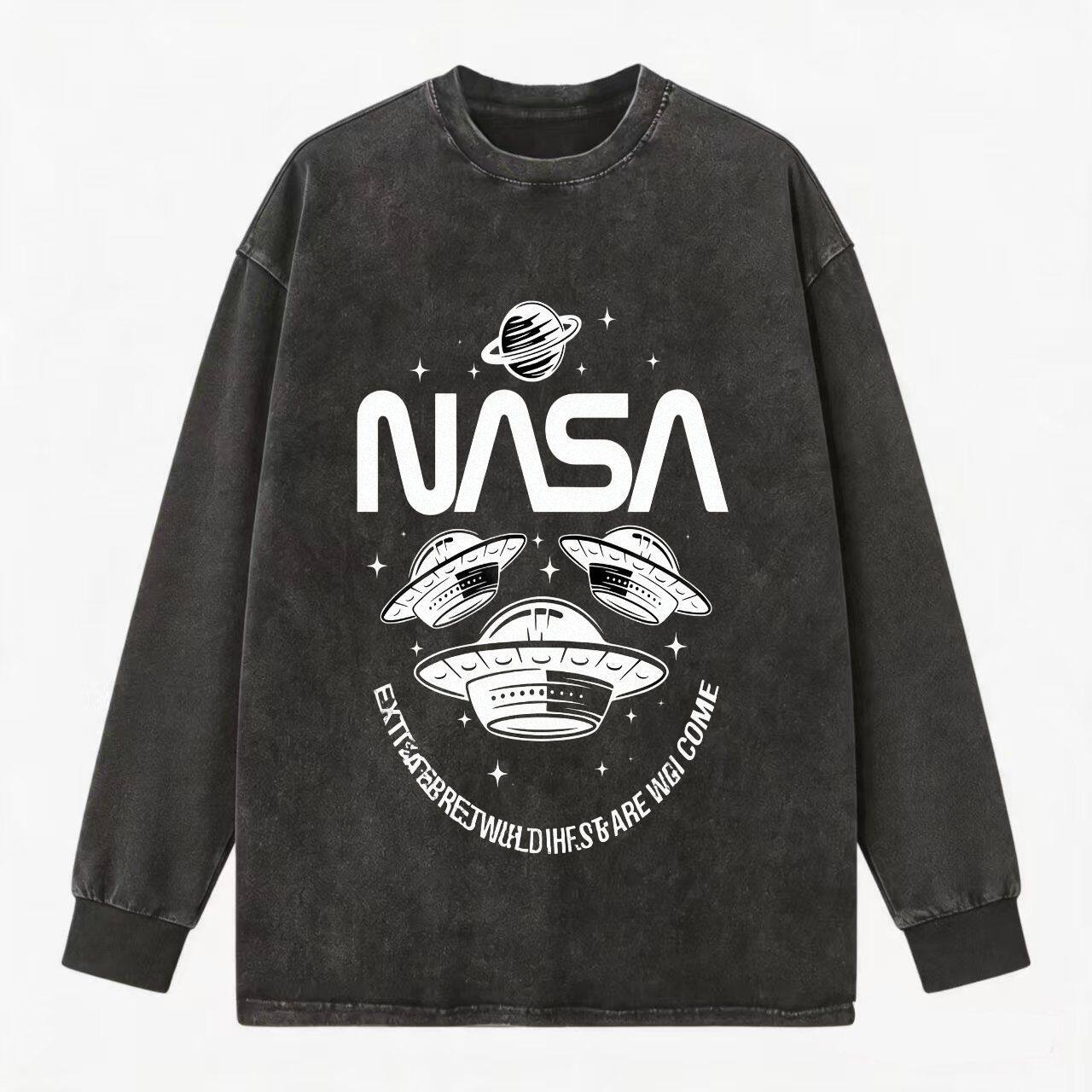 1624潮酷太空 UFO 飞碟图案印花 黑白线条星球元素长袖