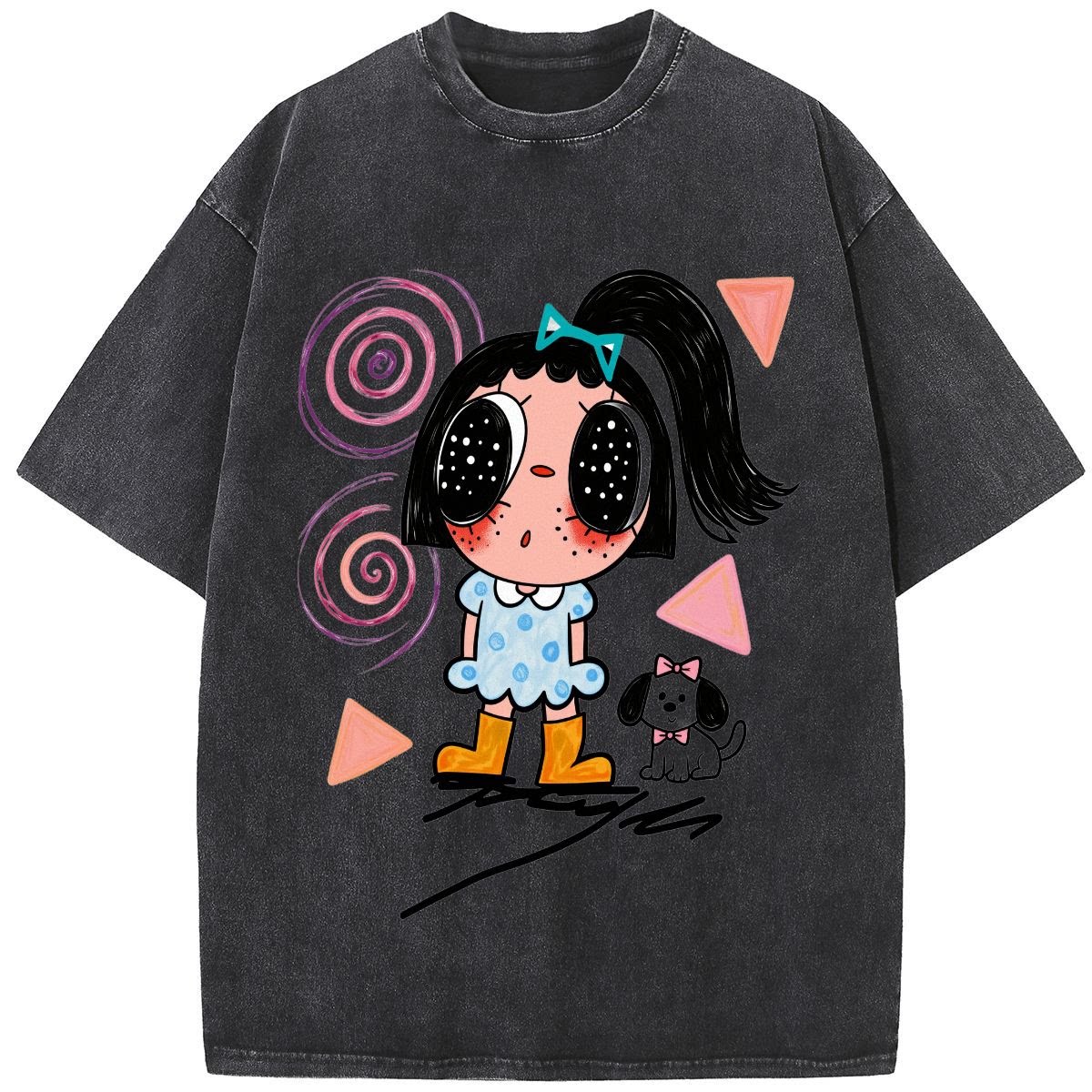 974 Q版大眼女孩卡通印花短袖 T 恤女童趣减龄可爱风宽松休闲上衣