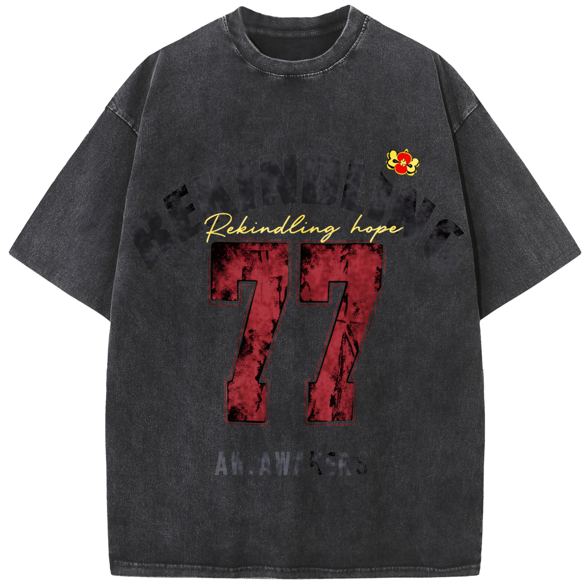 930美式复古 77 号数字印花短袖 T 恤男女潮牌宽松休闲情侣上衣