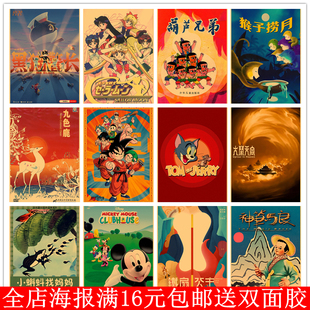 怀旧70后80年代国产老动画片海报黑猫警长烤肉店小吃火锅店装饰画