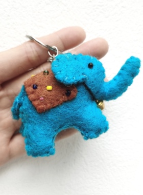 尼泊尔 纯羊毛手工羊毛毡可爱小象大象钥匙扣钥匙链 挂件
