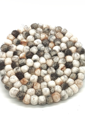 尼泊尔手工制作羊毛毡球球杯垫 隔热餐垫 圆形盘垫壶垫 12/14CM
