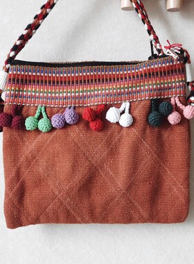 尼泊尔WSDO纯棉手织布Marble bag一排彩球斜挎包 单肩背包 民族风