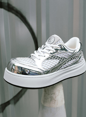 【华晨宇 童禹坤同款】LeStream厚底银色网面休闲鞋男女款德比鞋