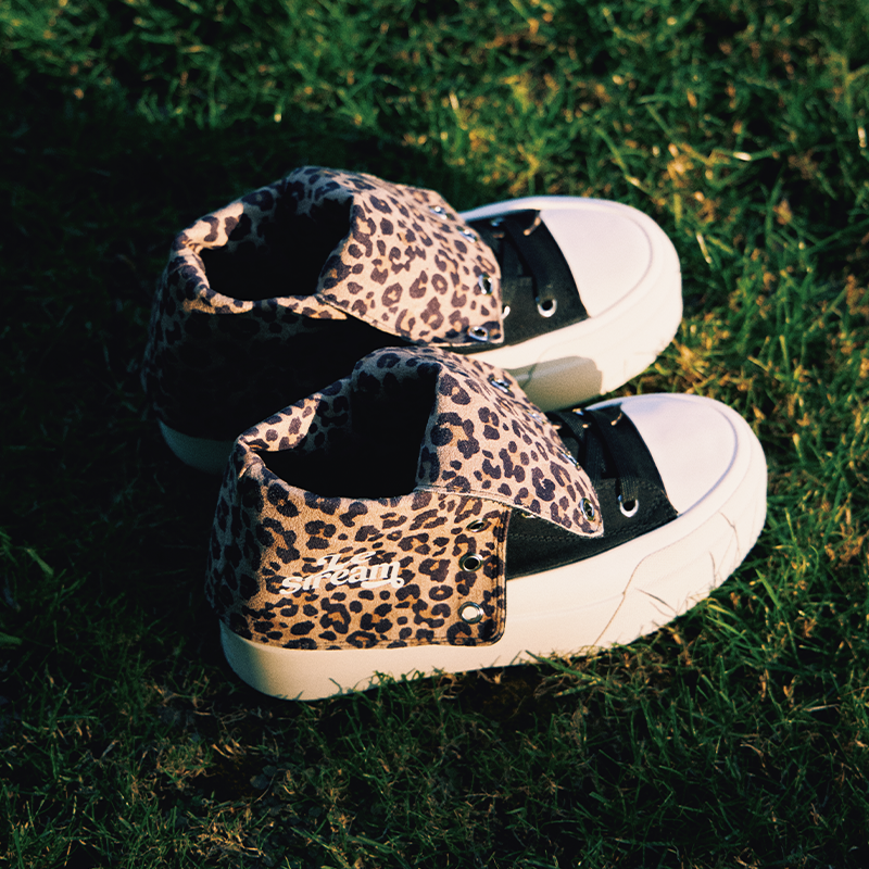 LeStream豹纹厚底高帮板鞋女2026早春新款系带休闲平底两穿帆布鞋,女鞋,休闲板鞋,淘宝优惠券,粉丝福利购,淘宝优惠卷