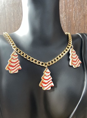 十一月款圣诞树流苏项链挂件短款毛衣链