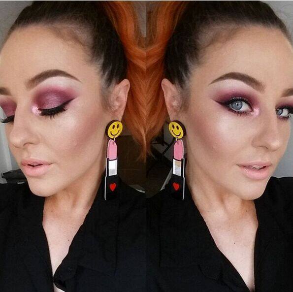 P个性笑脸长款甜美唇膏口红时尚耳环钉针欧美街拍