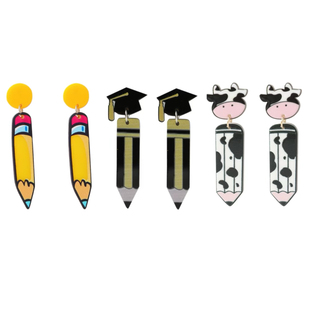 P可爱卡通马克笔水彩记号笔铅笔博士帽奶牛耳环