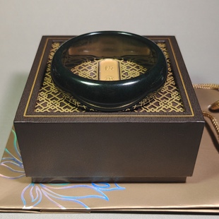 62圈口 和田玉格尔木黑青玉手镯宽版平安镯带证书一物一拍 礼盒装